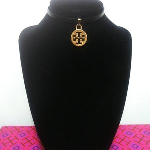Authentic Tory Burch Charm Leather Choker Necklace